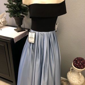 Long dress, spandex top with satin full skirt
